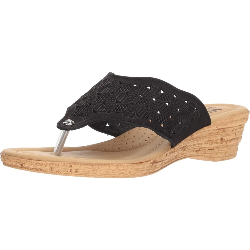 Spring Step Womens Tiffany Floral Cutout Leather Thong Sandal -- Black NEW